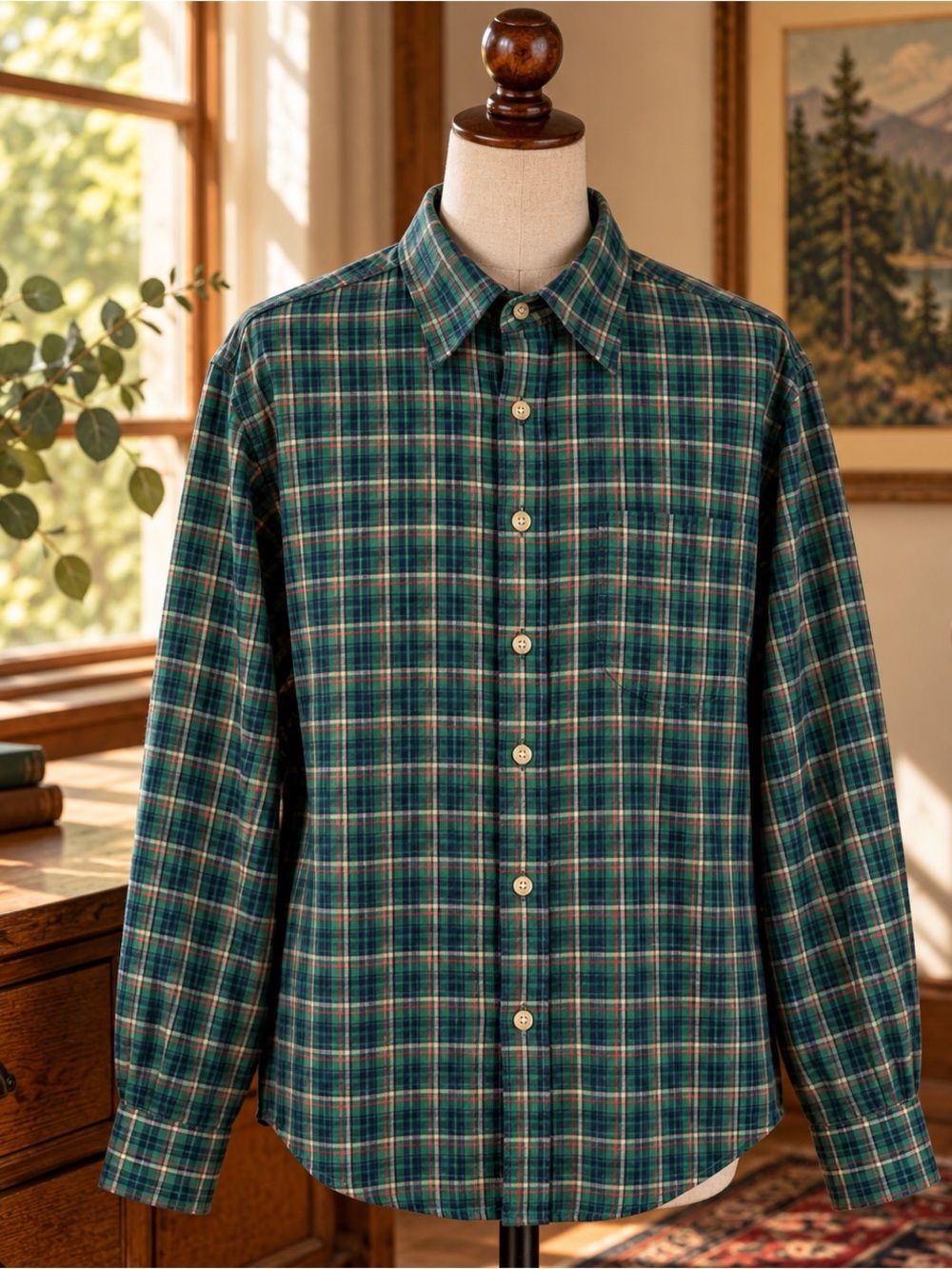 Vintage Sedgefield Green Plaid Flannel Shirt Mens Medium 90s Americana